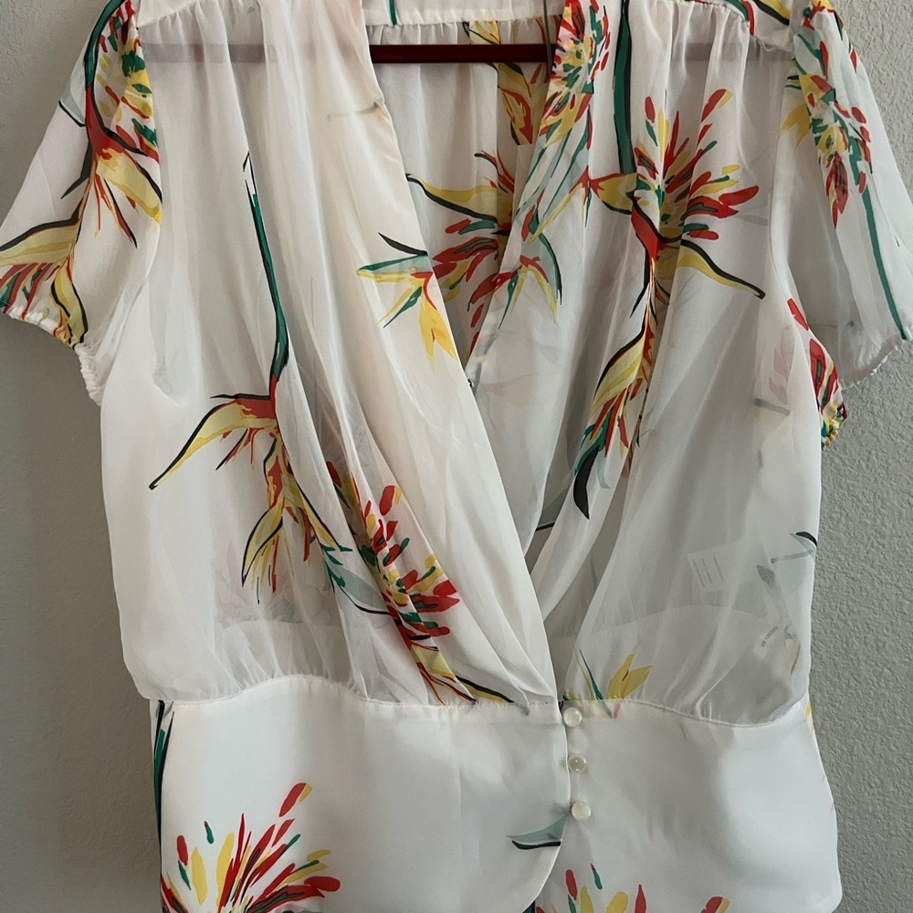 NWT Eva Mendes New York & Company Cream Wrap Blouse Short Sleeve Size XXL